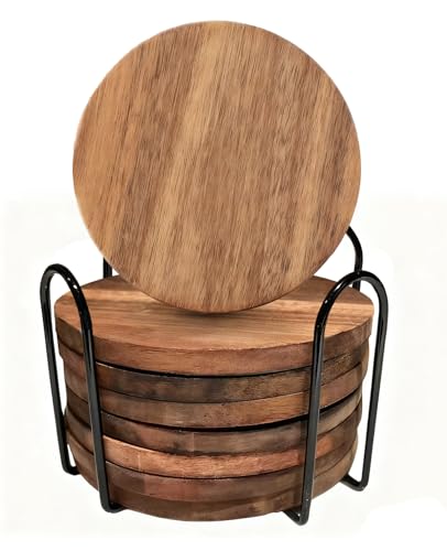 Benaewa 8 Pcs Wooden Coasters Coasters Set with Holder for Home Coffee Table