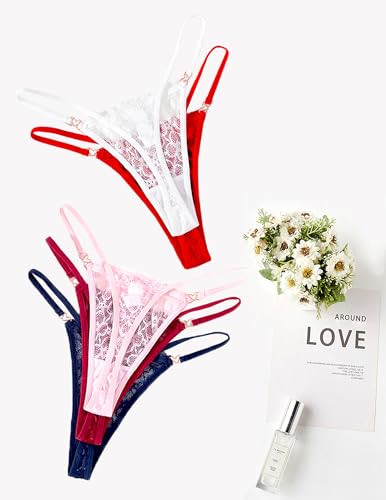 Image of Murimia Thongs for Women G String Sexy Lace No Show Underwear Low Rise T-Back Breathable Panties