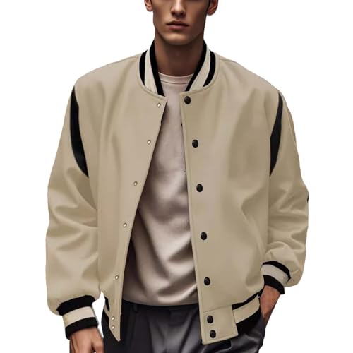 GOKKILRW Jackets for Men Button Down Casual Varsity Jacket Baseball Athletic Letterman Bomber Coat Fall Stylish Light Outwear