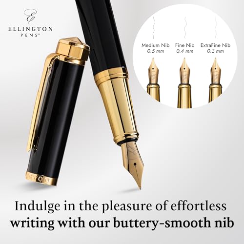 Image of Ellington Pens Luxury Fountain Pen Set- Extra Fine Nib- Includes 3 Ink Cartridges, Refillable Ink Converter, Gift Box -Fountain Pens For Writing, Calligraphy, Journaling, Sketching (Noble Heritage)