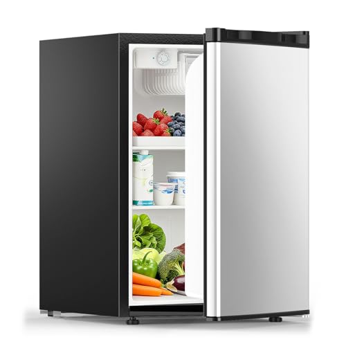 Image of COWSAR 2.6 Cu.Ft Dorm Fridge with Freezer, Single Reversible Door Compact Refrigerator, Adjustable Thermostat, 2 Removable Shelves, Commercial Drink Fridge for Bedroom, Office, Kitchen, Dorm, Silver