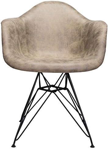 Markle Light Brown Leatherette Fabric Upholstered DAR Armchair Accent Chair with Black Steel Leg