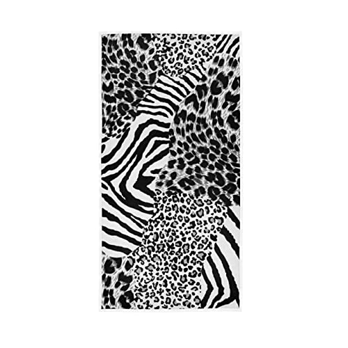 Black White Tiger print Zebra Skin Leopard Texture Animal Skin Soft Face Bath Towel, Highly Absorbent Dish Hand Kitchen Dish Towels Washcloth for Hotel Kitchen Beach Gym Yoga 30 x 15 inches