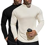 Ekouaer 2Pack Herren Langarmshirt Thermounterwäsche Thermo Oberteil Longsleeve Thermoshirt Warm mit Innenfleece Schwarz+Weiß M