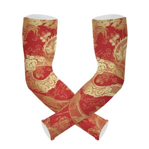 Cinese Del Drago D'oro di Raffreddamento Del Manicotto Delle Donne 1 Paio UV Protezione Del Braccio Manicotti