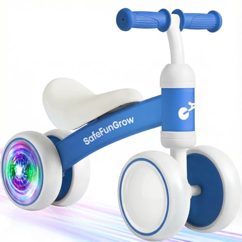 Colorful Lighting Baby Balance Bike Toys for 1 Year Old Boys Gifts, Balance Bike 1 Year Old No Pedal, 12-24 Months Toddler Ride on Toys with 4 Silent Wheels & Soft Seat, 1st Birthday Gifts, Blue by little dove - Used condition - US$23.44