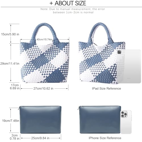 Image of JINMANXUE Unisex Fashion Woven Bag Damen-Tragetasche, Blue&white, 16.1 inch W x 7.1 inch D x 11 inch H