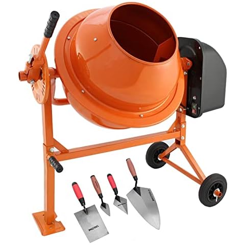 70L Electric Cement Mixer 250W Portable Mortar Concrete Mixing Machine with Wheels Brick Laying Building Trowel Set | 240V 13A UK Plug Cover