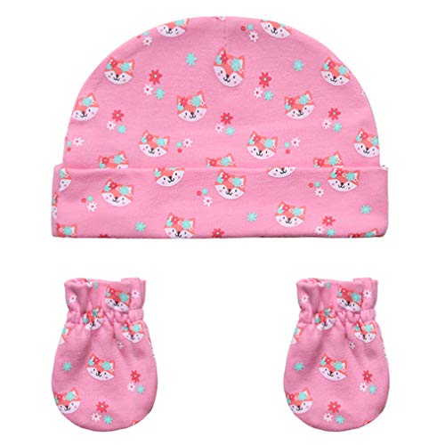 Baby Girls Mittens And Caps Set 0-6 Months 4 Pairs Infant Gloves No Scratch Mittens And 3Pcs Baby Cotton Caps Hats For Baby Girls Green Fox #TOP4