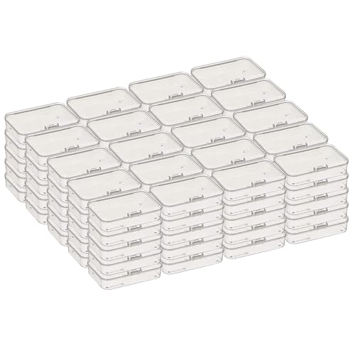 Image of 100 Pack Rectangular Mini Clear Plastic Storage Containers | 3.35x2.17x0.98 inch, Hinged Lid, For Beads and Small Craft Items
