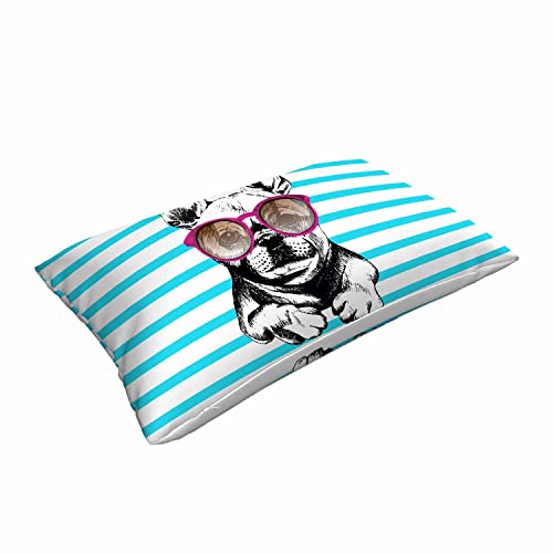 Mugod Cushion Cover Case French Bulldog With Sunglasses On Blue Lines Background,Decorative Throw Pillow Case For Sofa Couch Bed Chair,20X30 Inches #TOP2