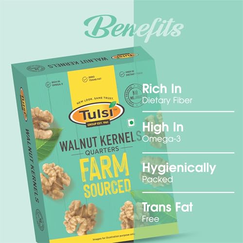 Image of Tulsi California Walnut Kernels Quarter 200g | Brain Food | Without Shell | Akhrot Giri | Rich in Omega-3 | Delightful Snack | Crunchy Nuts | Rich in Dietary Fiber