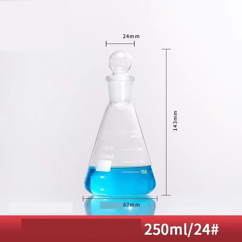 Matraz cónico de vidrio, Matraces aforados triangulares con tapón de vidrio esmerilado, varios tamaños(250ml)