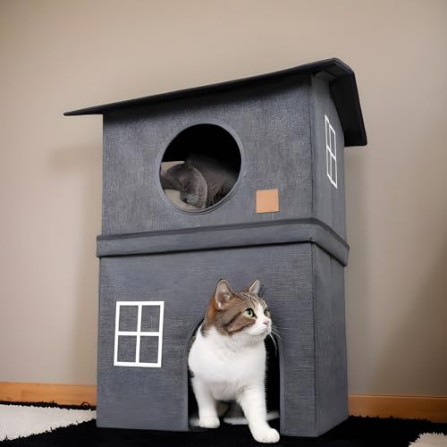 Maison pour chaton avec grattage intégré et zone de jeu intérieur - 4