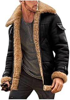 Men's Sheepskin Jacket Vintage Winter Warm Long Sleeve Sherpa Lined Padded Thicken Parka Jacket Lapel Collar Long Sleeve Fur Leather Jacket Cashmere Shearling Coat