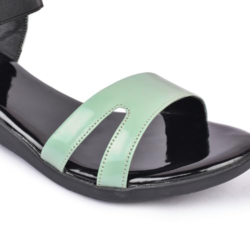 Image of Action Women's Patent Platform Sandals|Open Toe| Elastic Ankle Strap| Wedge Heel Black
