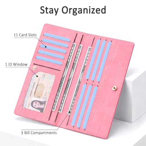 Image of Tipmile Slim Wallet for Women, RFID Blocking Credit Card Holder | 1 Zipper Pocket, 1 ID Window, 3 Cash Compartments, 11 Card Slots