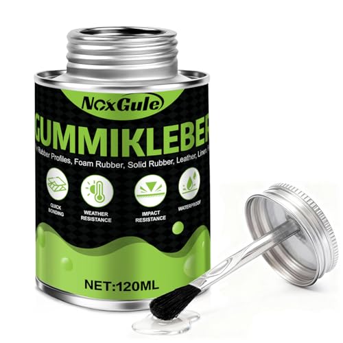 NoxGule Profilgummikleber, Gummi Kleber, Gummikleber Extra Stark Wasserfest, Kontaktkleber Extra Stark, Starke Haftung, Hohe Zähigkeit, Hohe Temperaturbeständigkeit, für Türdichtungen, 120ml