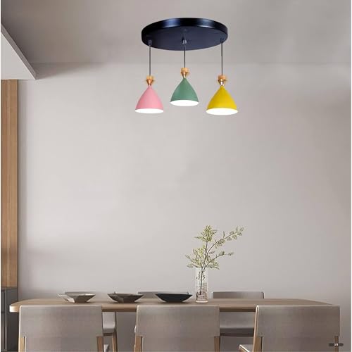 Image of 3 Light Cluster Hanging Bell Shade Light (Pink, Yellow, Green) Aluminium Hanging Pendant Light Drop, Antique Modern Ceiling Lamp (Bulb is not Included) 3 Light Cluster Set