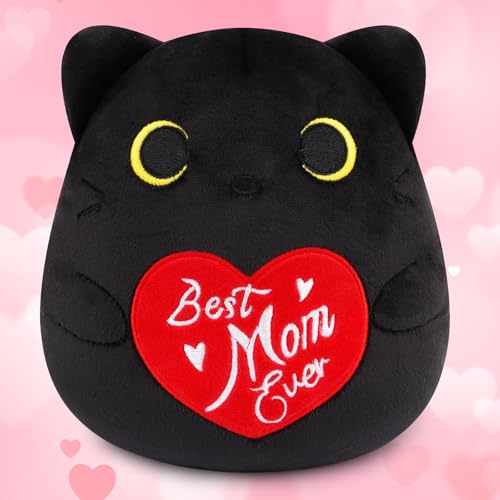 MUFEIRUO Black Cat Plush,Mother's Day Stuffed Animal with Heart and