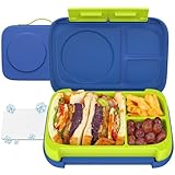 Caperci Heavy Duty Bento Lunch Box with Ice Pack for Big Kids & Adults - Holds 5.5 Cups Leak-Proof 3-Compartment Lunch Containers, Microwave/Dishwasher Safe, BPA-Free (Blue)
