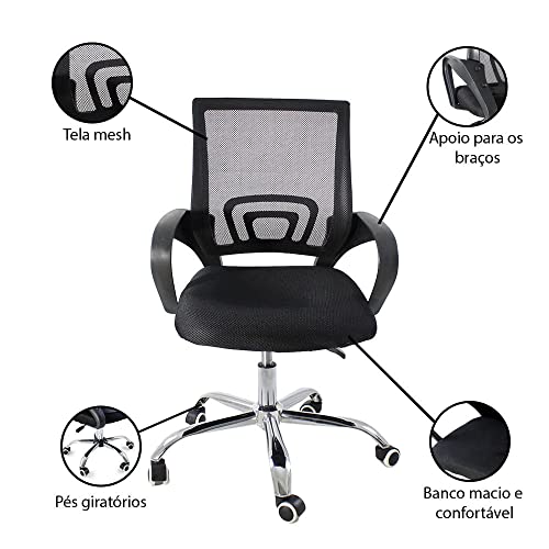 Kit 4 Cadeiras de Escritorio Begonia Tela Mesh Ergonomica cor:preto