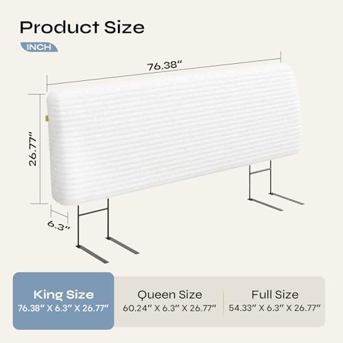 Image of Pinmoco 4.7 inch Upholstered Headboard for King Size Bed, Height Adjustable and Ergonomic Headboard, Easy Assemble, Sturdy and Durable, Corduroy, White