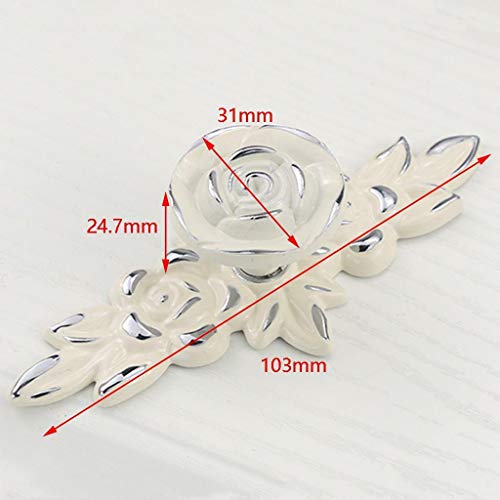 Joyindecor Euro Rose Cabinet Knobs With Backplate, Vintage Kitchen Zinc Alloy Flower Drawer Pull Handles For Dresser Vanity Nightstand Cupboard Wardrobe With 3 Size Screws, 4 Pack (Silver Edge) #TOP1