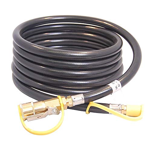 KIBOW 10Ft Low Pressure Propane Quick-Connect Hose- 1/4” Safety Shutoff Valve & Male Full Flow Plug for RVs