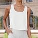 Houjibfa Linen Tank Tops for Women Cotton Summer Sleeveless Cropped Camisole Fashion Casual Loose Fit Beach Travel Shirts White
