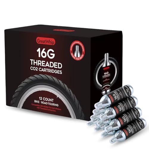 16gThreaded CO2 Cartridges for Bike Tires - Cartridge for CO2 Inflator with Threaded Connection CO2 Pump for Road and Mountain Bikes