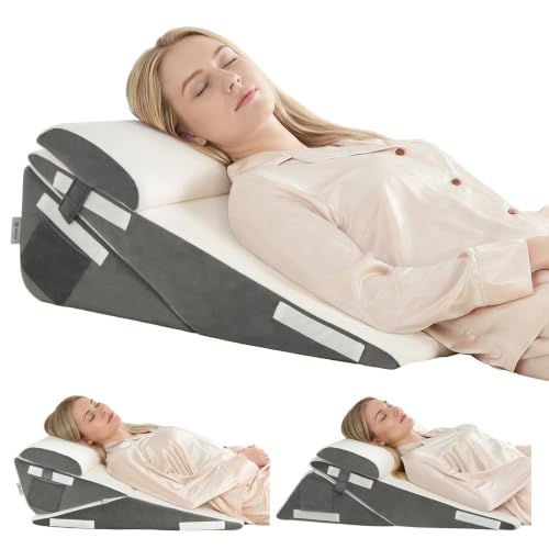 Image of Vekkia Adjustable Wedge Pillow Set for After Surgery - 2PCS Extra-Wide Bed Wedge Pillow for Adults, Washable Cover, Fit for Acid Reflux, Back Pain, Sleeping, Snoring, White /Gray