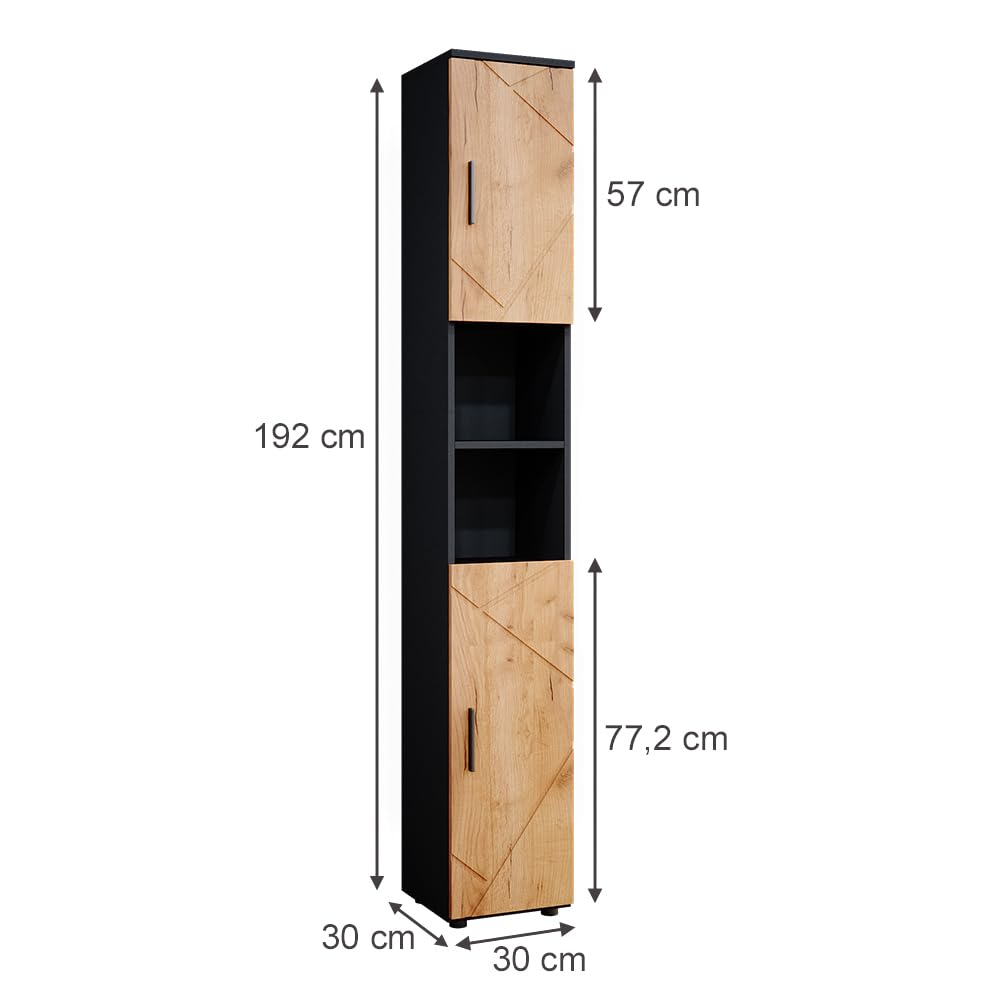 Vicco Meuble Salle de Bain Irma, Chêne doré/Anthracite, 30x192cm | pour le rangement des accessoires de salle de bain et compatible avec la série Irma