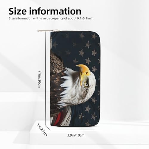 Pu Leather Wallet For Women Girl, Zip Around Credit Card Holder American Bald Eagle Long Wallet Clutch Purse Waterproof Travel Handbag3