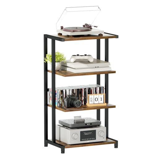 ERYTLLY 4-Tier AV Media Stand - Corner Game Console Shelf and Small Entertainment Stand - Audio Rack for TV, Small Media Console Organizer
