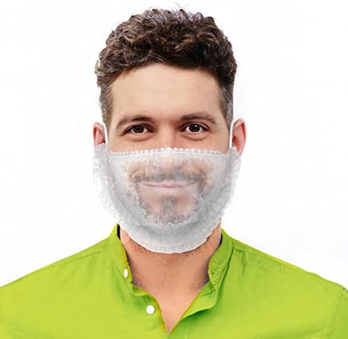 ABC Beard Covers for Men 18”, White Polyethylene Beard Guards Food Service 100 Pack, Breathable Beard Cap, Pleated Beard Protector, Lightweight & Soft Beard Cover Protector with Elastic Band