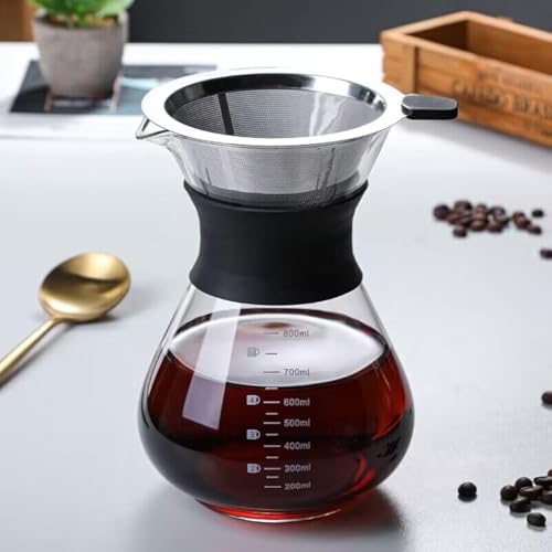 YunNasi Pour Over Cafetera de Goteo Vierta Sobre Cafetera con Reutilizable Filtro de permanente de Acero Inoxidable (800 ml)