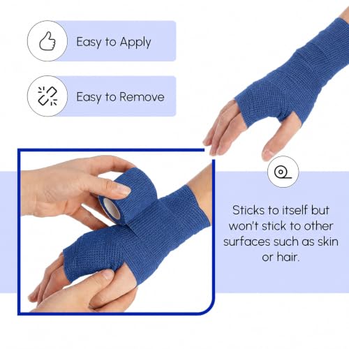 Image of Self Adhesive Bandage Wrap, 6 Pack, 5CM * 4.5CM, Cohesive Bandages, Medical Wrap, Elastic Bandage Wrap, Self Sticking Bandage Tape (Blue Color)