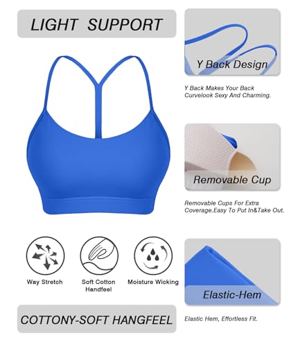 Image of Comper Y Back Sports Bra for Women Low Impact Racerback Workout Bras Sexy Thin Straps Yoga Bras with Removable Pads