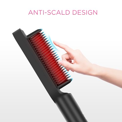 Ionen Glättbürste, PARWIN PRO BEAUTY Haarglätter Bürste, Glättungsbürste Mit LED-Anzeige, Hair Straightener Brush Mit Verbrühungsschutz, 20s Schnelles Aufheizen, 4 Temperatureinstellungen (Schwarz)