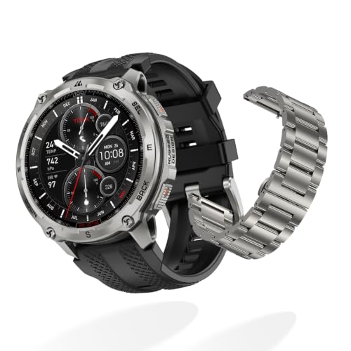 KOSPET Tank T4 GPS Smartwatch con 2 Correas (1 de Acero Inoxidable), Ideal para Uso Diario y Deporte, con Cambio rápido-Plata