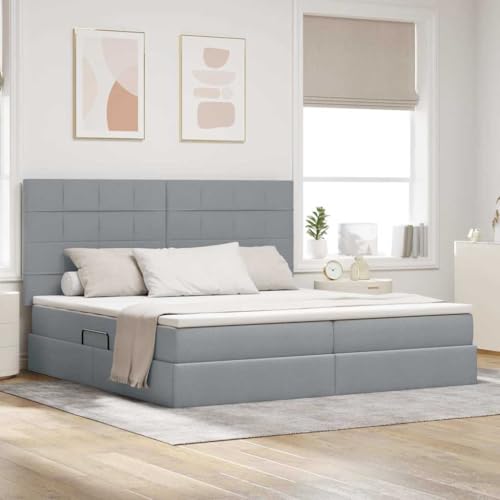 Teenpull Cama de almacenamiento con colchón gris claro, 200 x 200 cm, marco de metal de poliéster con somier de láminas y mecanismo hidráulico de elevación lateral para dormitorio, comodidad y orden