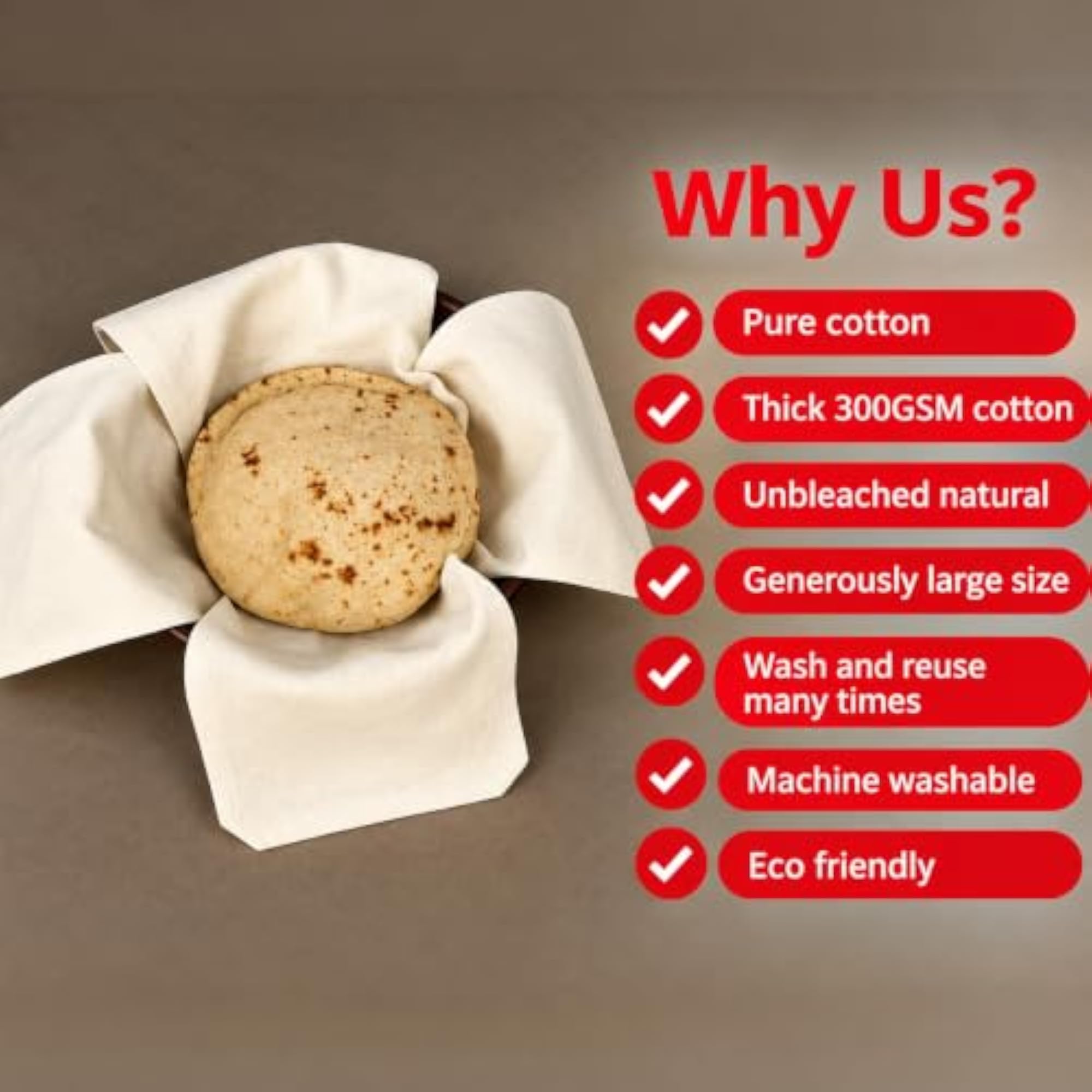 Cotton Roti Cover with 4 Flaps, Reusable Chapati Keeper