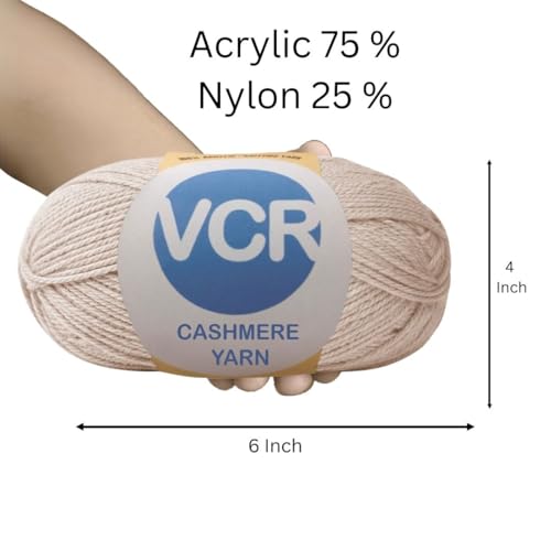 Image of VCR Sand Color Cashmere Knitting Yarn, 100 Grams Hank, 265 Meters Length, Acrylic 75% and Nylon 25%, Soft Crosia Thread for Crochet and Knitting, Suitable for Sweaters, Pullovers and Jackets
