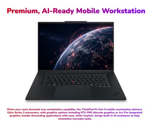 Image of New ThinkPad P1 Gen 9 Mobile Workstation Laptop 16 inch 3.2K OLED TouchScreen Series 3 Ultra 9 386H Processor 64GB LPDDR5X-8533MT /s RAM 4TB SSD RTX PRO 2000 Blackwell GDDR7 Graphic Thunderbolt5 Win 11 Pro