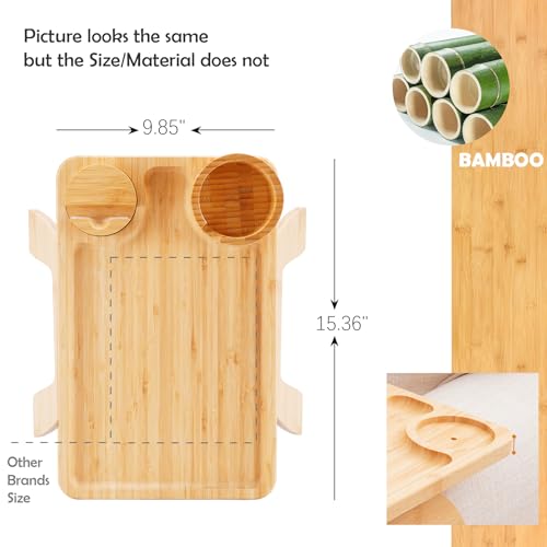 Image of Nnewvante 2 Pack Couch Table on Arm,3 in 1 Large 15.36 inchx9.85 inch Bamboo Couch Cup Holder Sofa Armrest Clip on Tray with 360Rotated Phone /Drink Holder