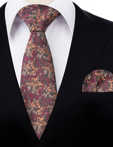 Image of Alizeal Mens 3.15'' Light Color Rustic Tie Handkerchief | with Flower Printed Handkerchief for Wedding Business Daily Wear