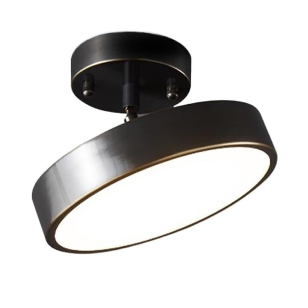 ITOSUI LED Ceiling Light, Semi Flush Mount Ceiling Lamp, 180 Degree Adjustable Fixture, All-Copper Round Spot Lighting, 16W Tri-Color Dimmable, 7.87 Inch for Hallway, Corridor, Balcony, Aisle(Black)