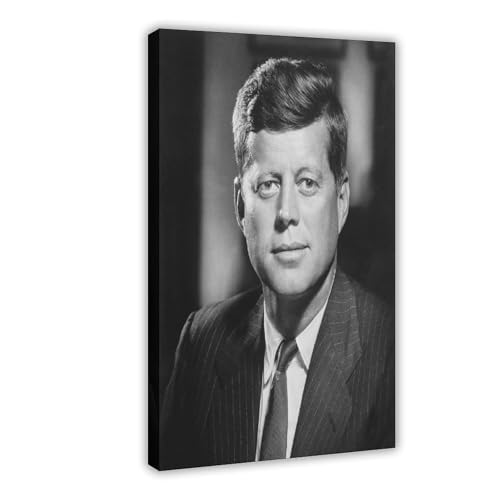John F Kennedy portrait noir et blanc sur toile : tableau mural déco salon et bureau 40x61cm