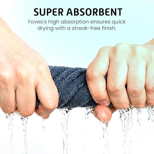 Image of FOVEO Microfiber Cloth 350 GSM - 40x40 cm, (Grey) | Ultra-Soft, Lint-Free & Streak-Free Towels for Car, Bike, Interior & Exterior Detailing, Polishing & Washing (Pack of 4)